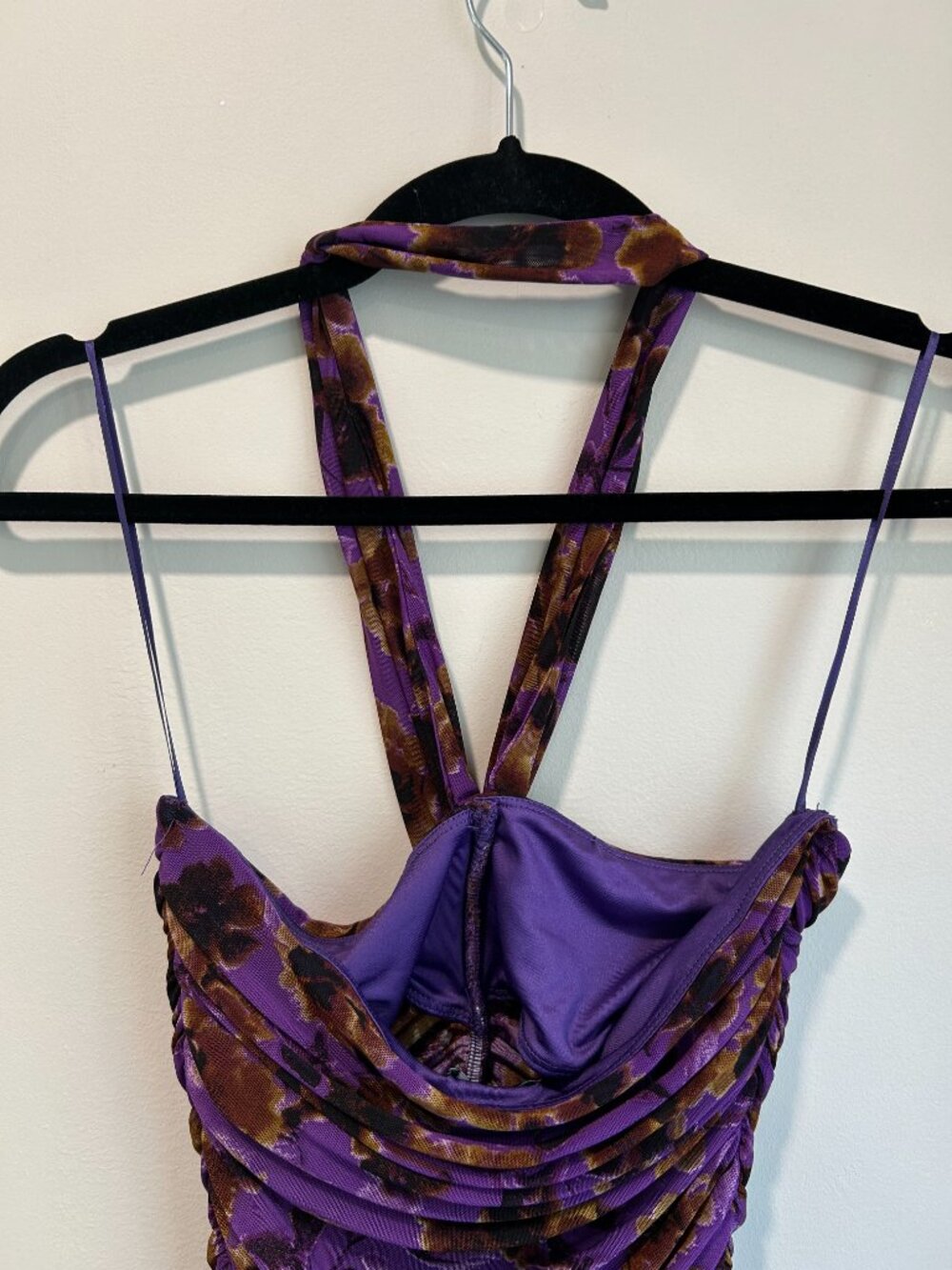 NWT AFRM Avi Bodysuit Purple Haze Floral Mesh Halter Y2K Going Out Top M - Picture 5 of 14